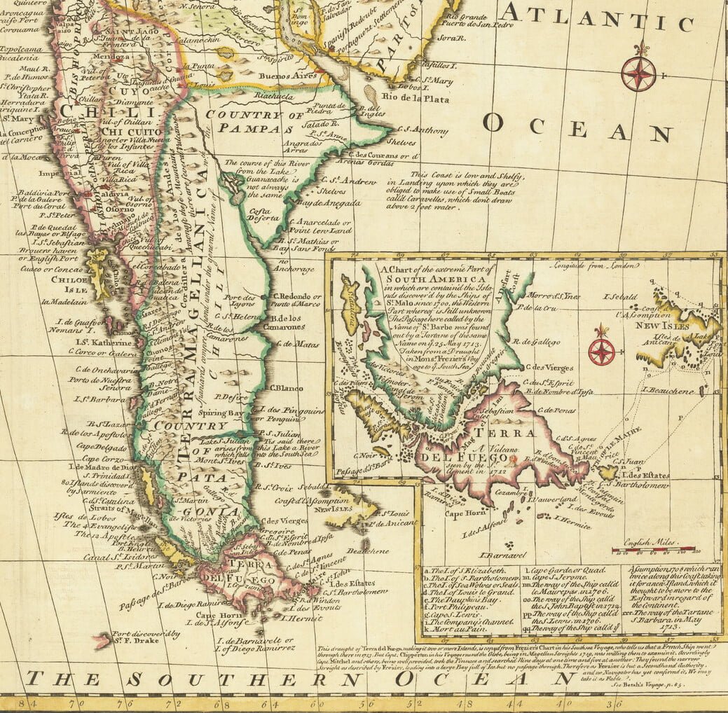 Mapa histórico de la Patagonia año 1744