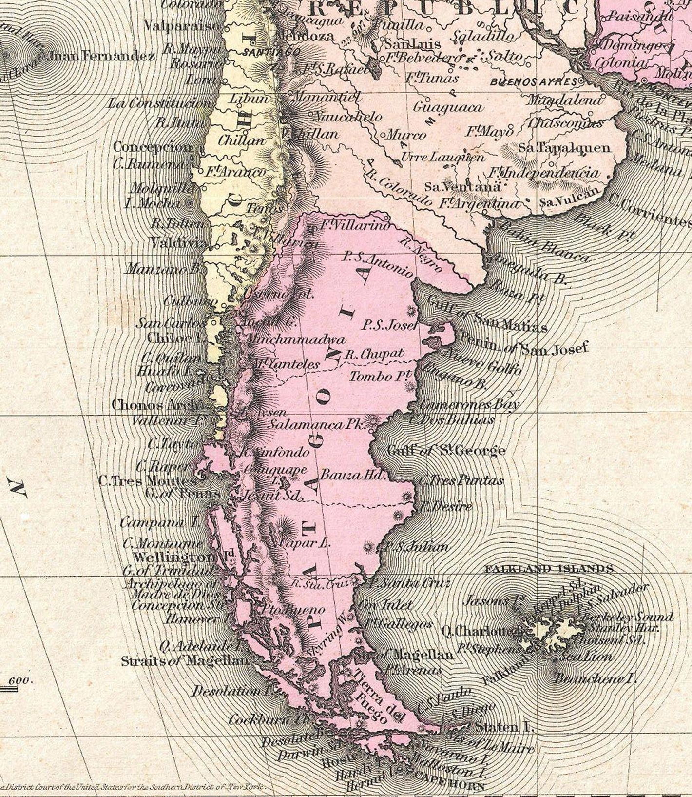 Mapa histórico de la Patagonia año 1855