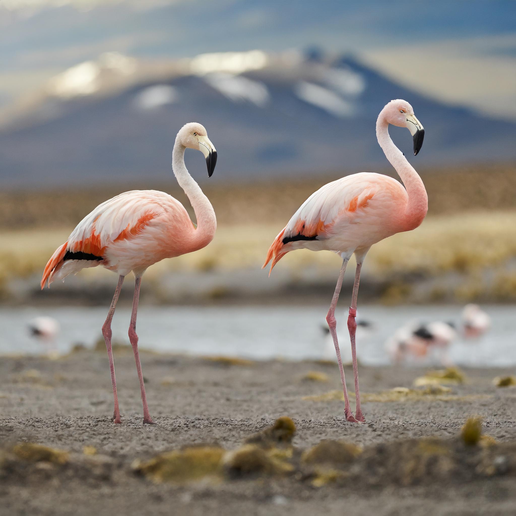 2 flamencos andinos en la Patagonia