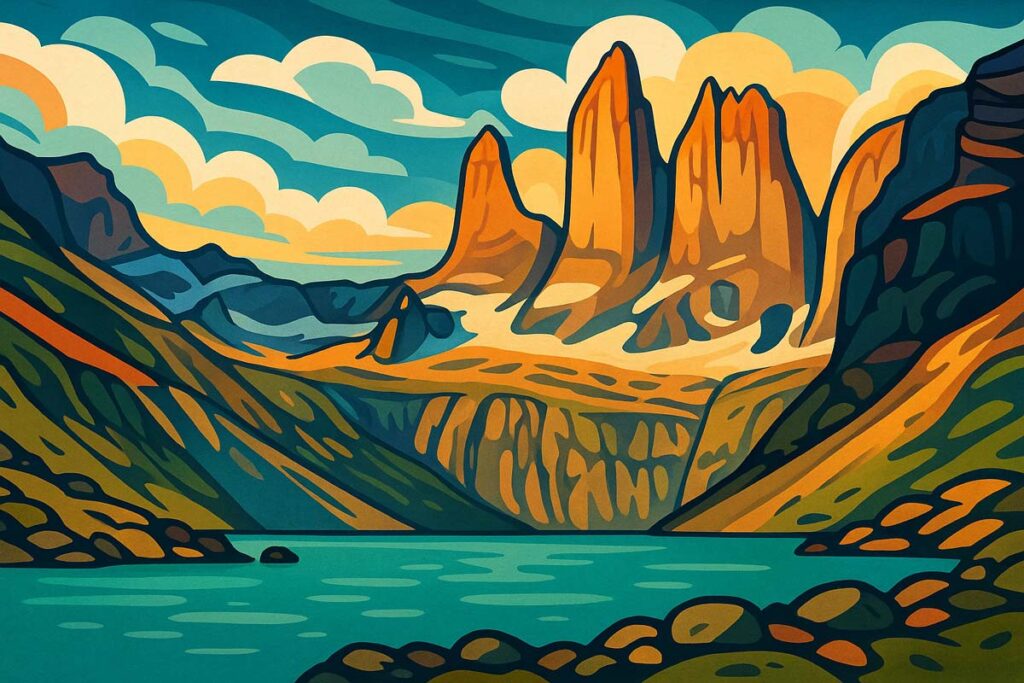 orres del Paine artistic illustration