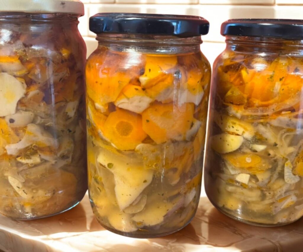 Pickled pine mushrooms in a jar